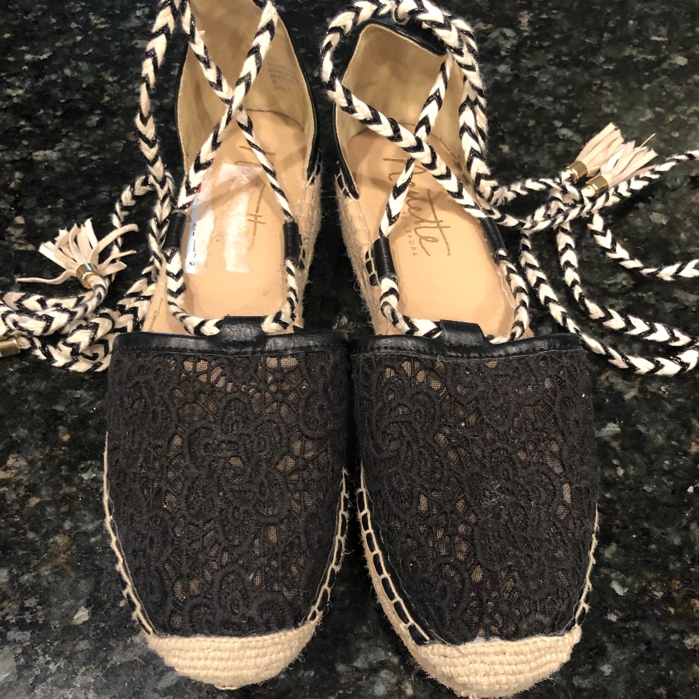 NANNETTE LEPORE BLACK TIE ESPADRILLES 8 MED